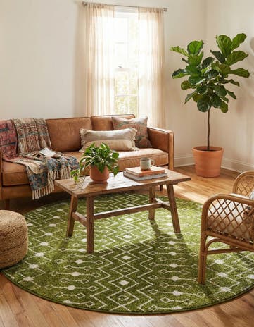 Green Moroccan Trellis Round Rug