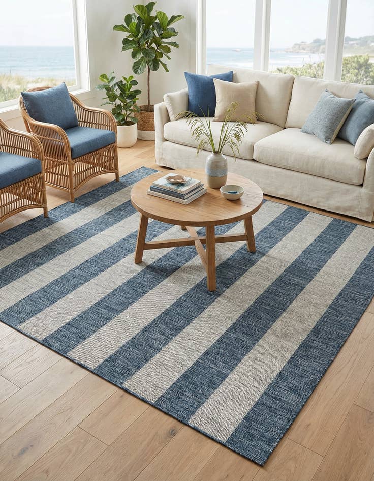 Detail image of 7' 10 x 7' 10  Washable Striped Indoor / Outdoor Square Rug