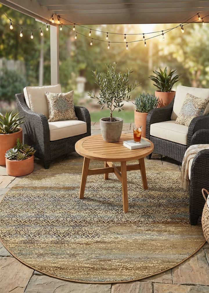 8' x 8' Easy-Clean Botanical Indoor / Outdoor Round Rug