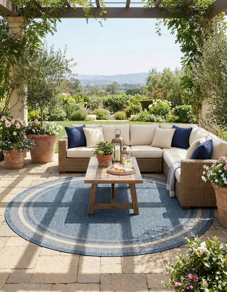 Detail image of  13' x 13'  Washable Border Indoor / Outdoor Round Rug