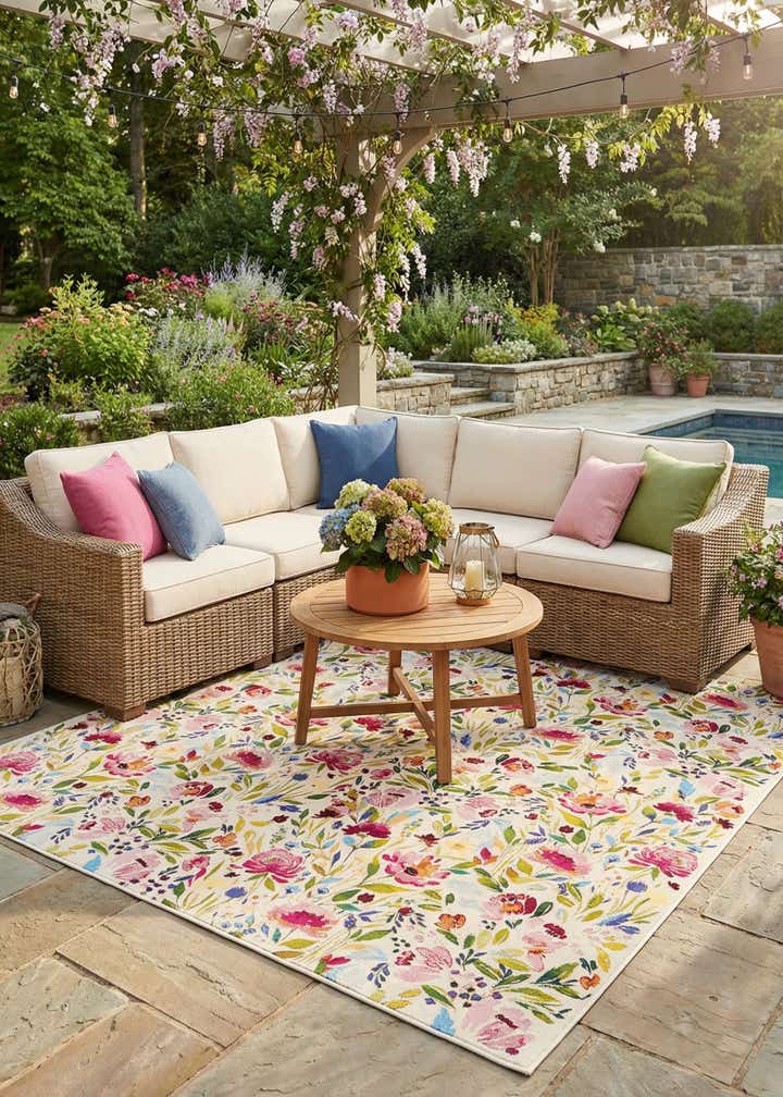 10' x 10' Easy-Clean Botanical Indoor / Outdoor Square Rug
