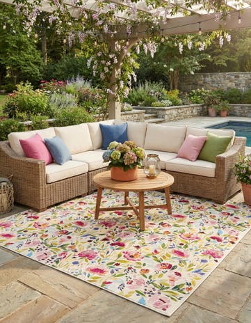 10' x 10' Easy-Clean Botanical Indoor / Outdoor Square Rug