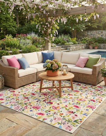 10' x 10' Easy-Clean Botanical Indoor / Outdoor Square Rug