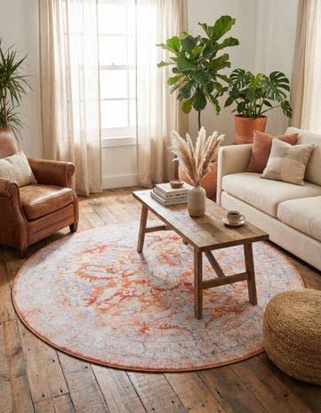 Rust Red Washable Timeless Round Rug