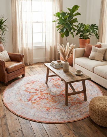 Rust Red Washable Timeless Round Rug