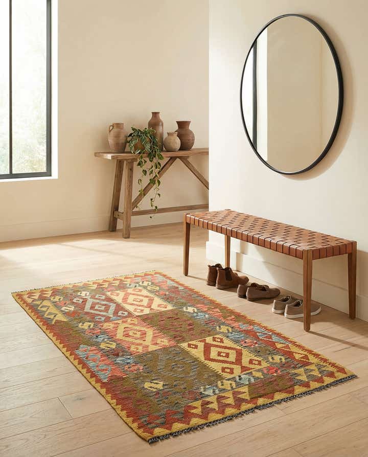 110cm x 165cm Handgeweven Kilim Maymana Wol Vloerkleed