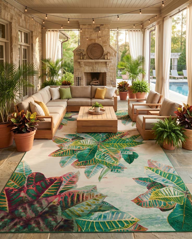 Detail image of 10' x 14' 2 Easy-Clean Botanical Indoor / Outdoor Rug