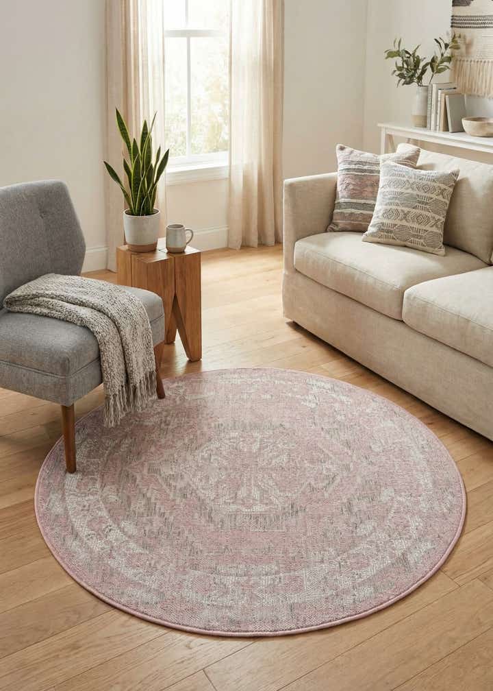 4' x 4' Easy-Clean Traditional Indoor / Outdoor Round Rug