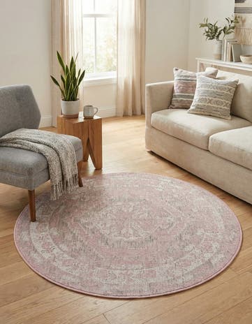 4' x 4' Easy-Clean Traditional Indoor / Outdoor Round Rug