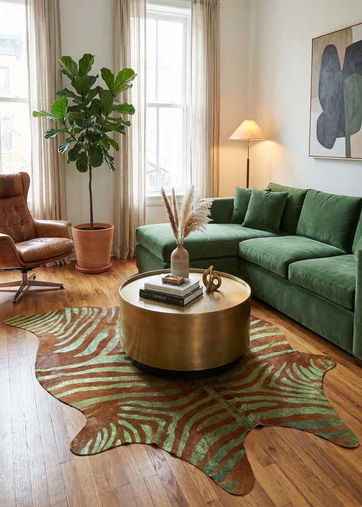 6' 7 x 7' 4 Cowhide Leather Freeform Rug