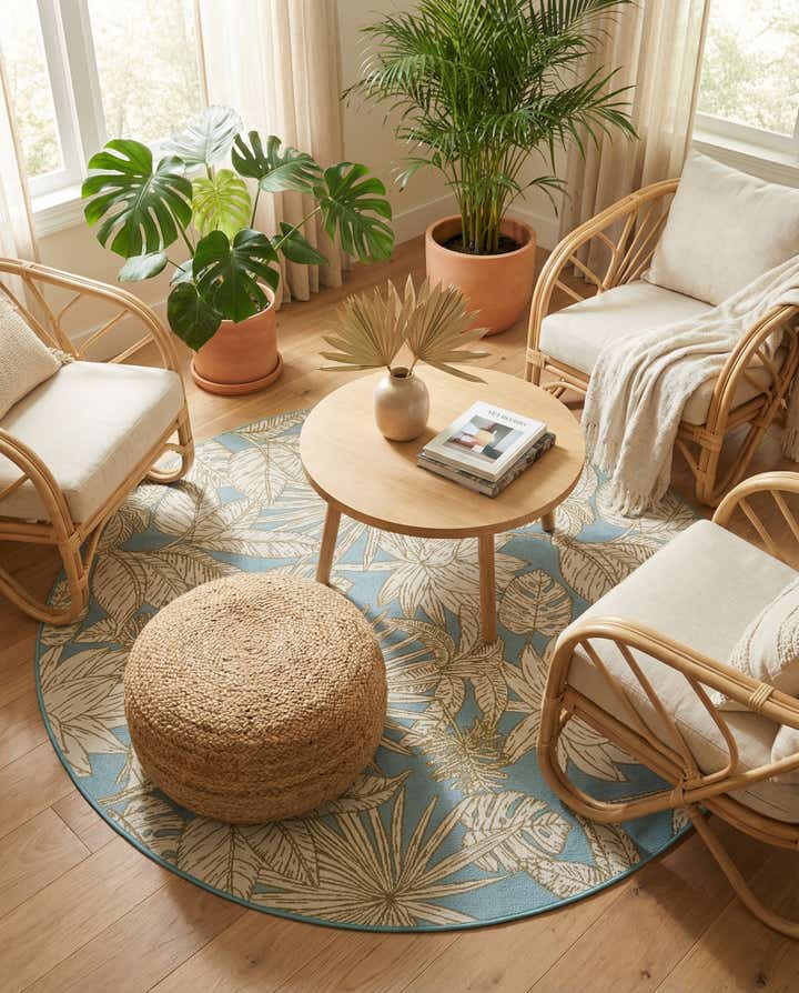 7' 10 x 7' 10 Easy-Clean Botanical Indoor / Outdoor Round Rug