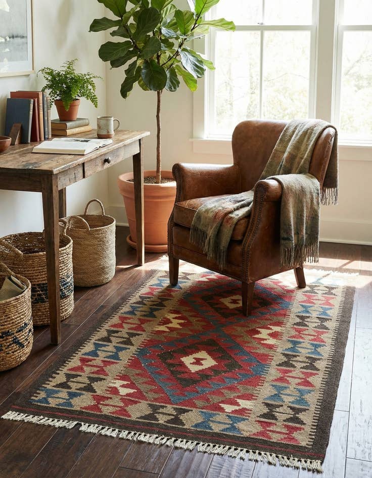 Detail image of 3' 2 x 4' 8  Hand Woven Kilim Maymana Wool Rug