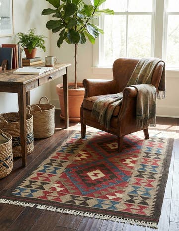 3' 2 x 4' 8 Hand Woven Kilim Maymana Wool Rug