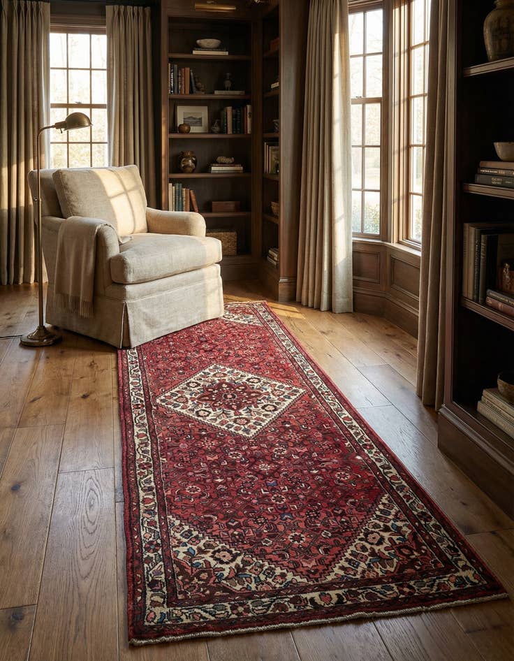 Detail image of 3' 10 x 10' 2  Hand Knotted Hossainabad Persian Wool Runner Rug