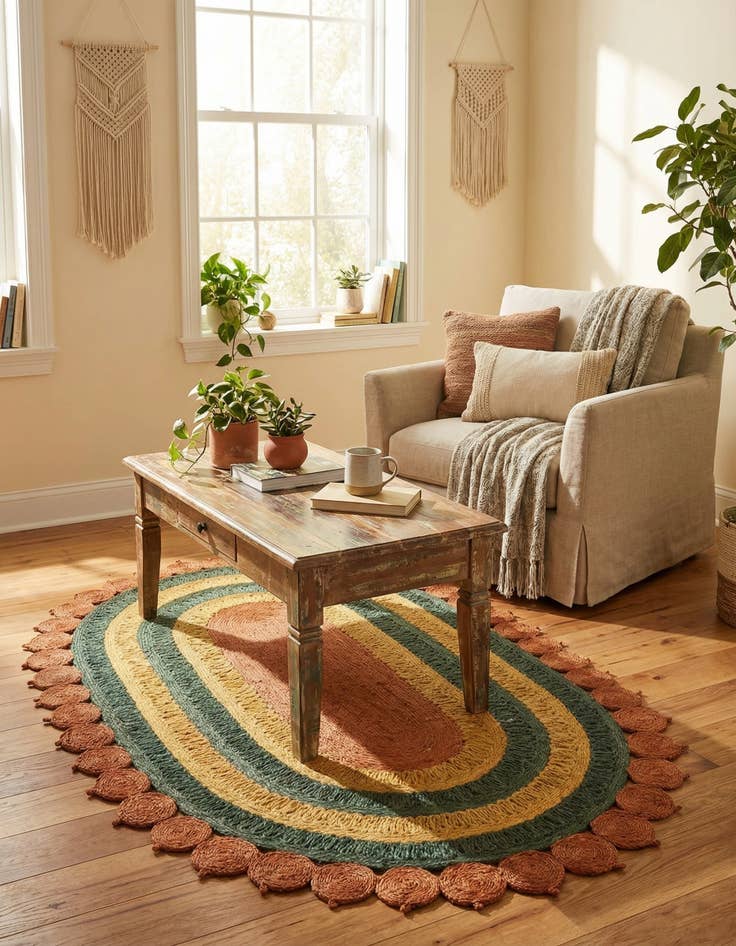 Detail image of 5' 1 x 8'  Hand Braided Jute Oval Rug