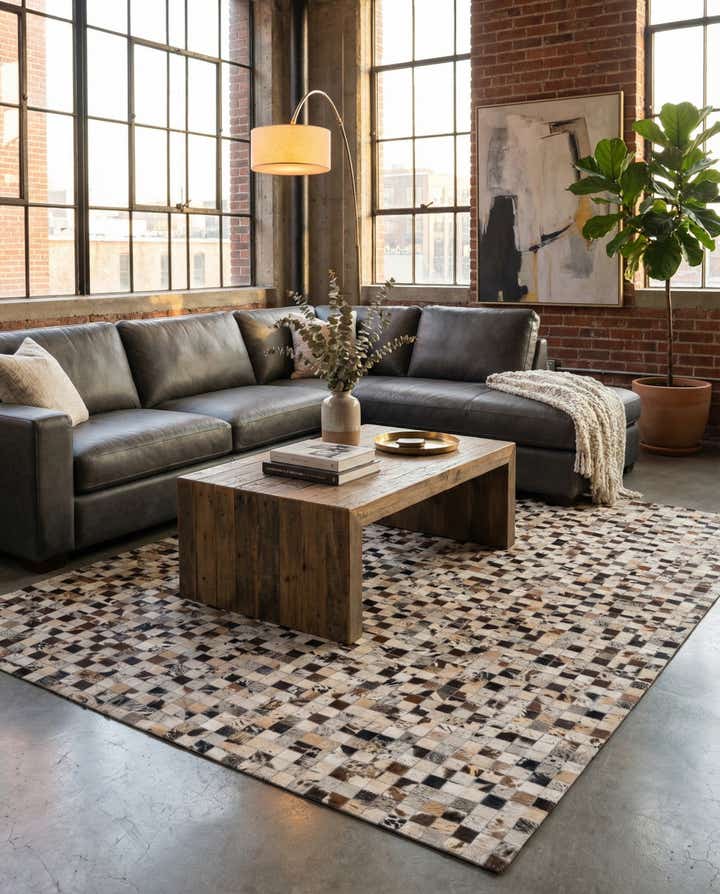5' 2 x 8' Cowhide Leather Rug