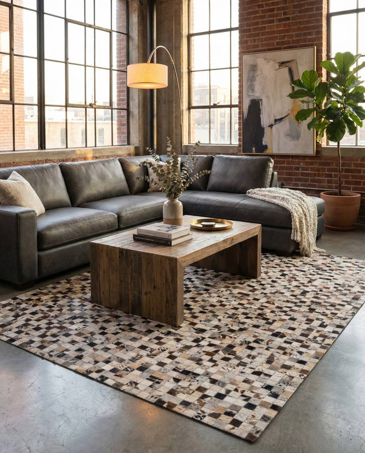 Detail image of 5' 2 x 8' Cowhide Leather Rug