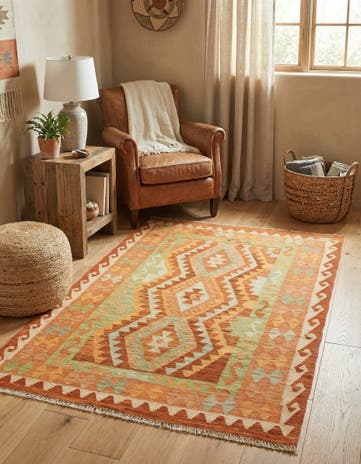 3' 2 x 4' 9 Hand Woven Kilim Waziri Wool Rug
