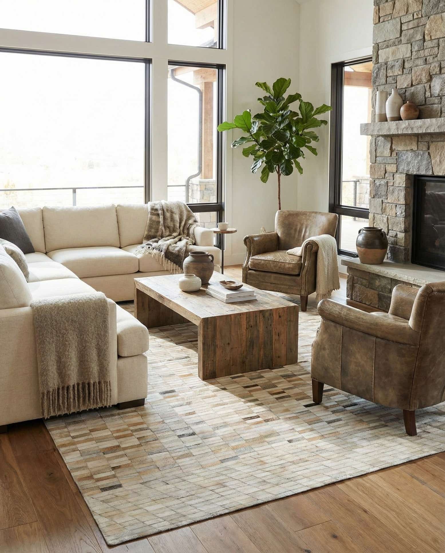 5' x 7' 10 Cowhide Leather Rug