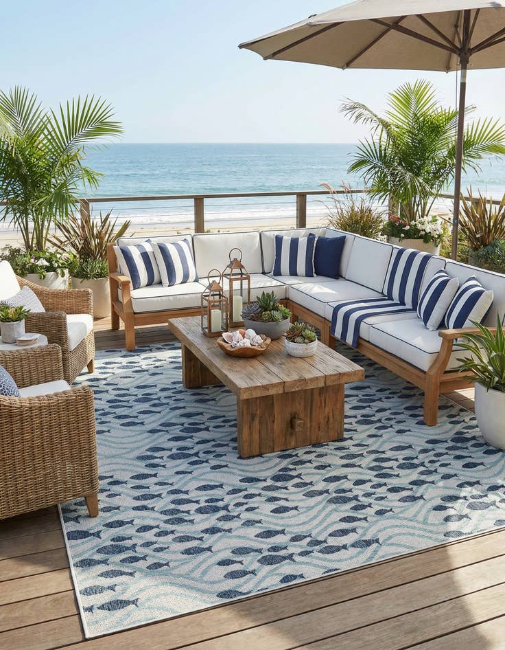 Detail image of 13' x 13'  Washable Coastal Indoor / Outdoor Square Rug