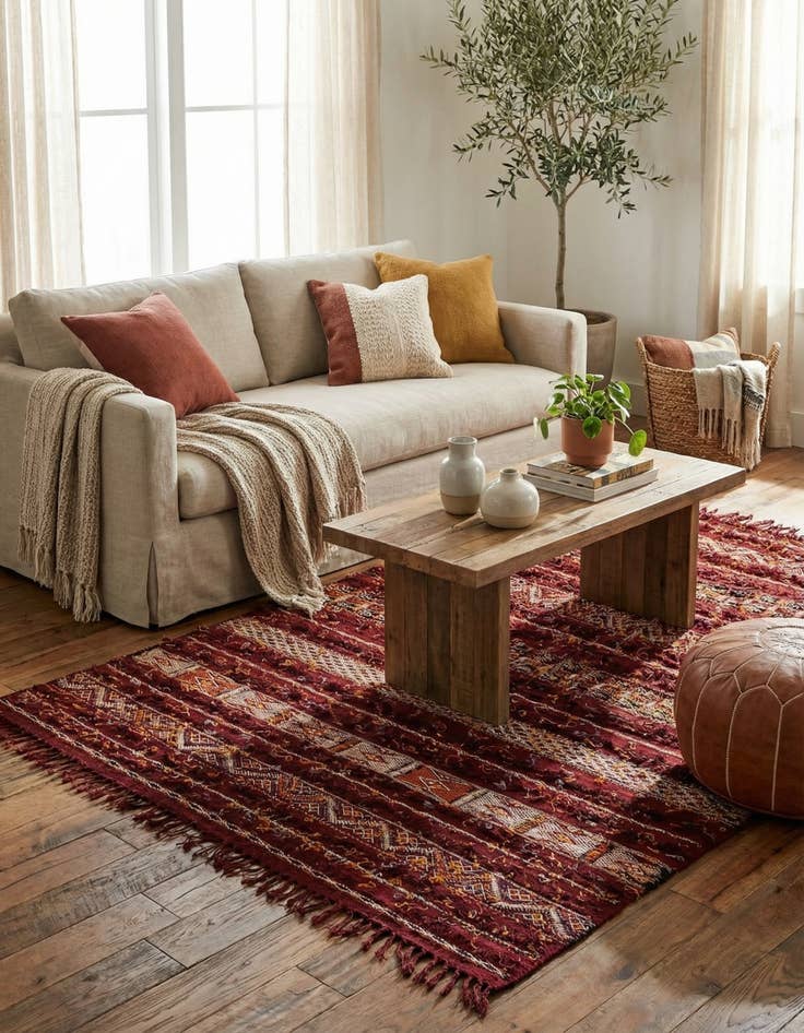 Detail image of 5' 4 x 9' 9  Hand Woven Moroccan Wool Rug