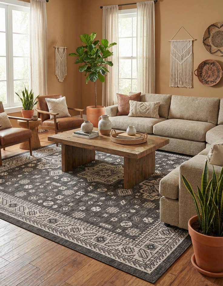 Detail image of 13' x 13'  Washable Aztec Indoor / Outdoor Square Rug