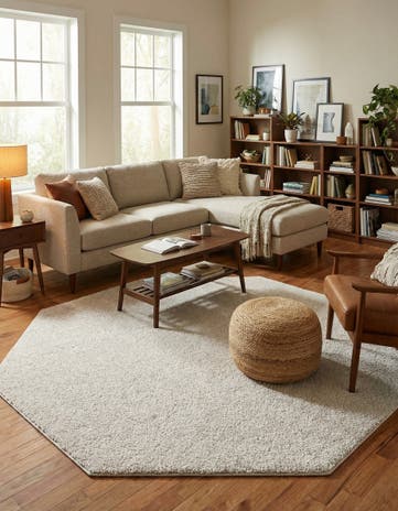 Ivory Solid Frieze Octagon Rug