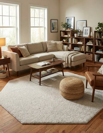 Ivory Solid Frieze Octagon Rug