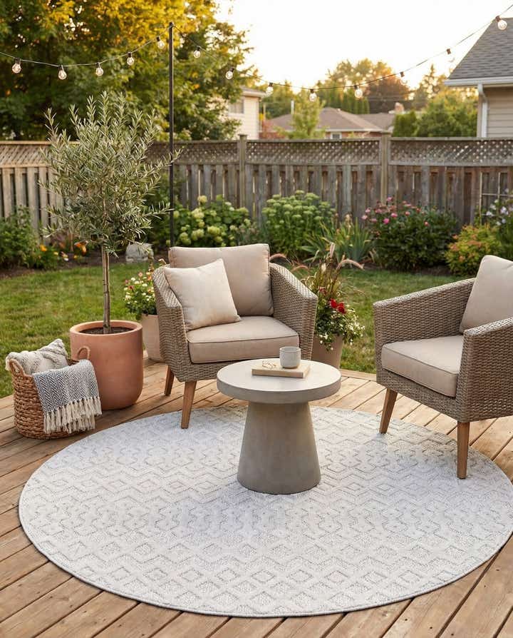 7' x 7' Easy-Clean Trellis Textured Indoor / Outdoor Round Rug