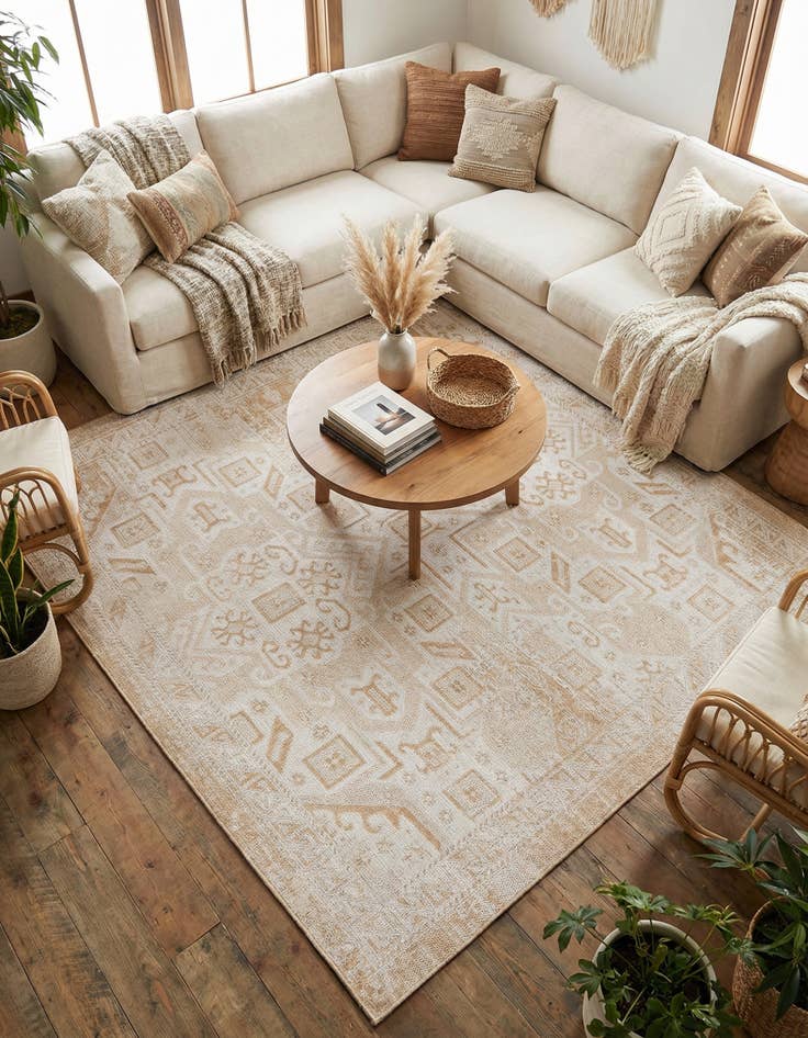 Detail image of 7' 10 x 7' 10 Easy-Clean Aztec Indoor / Outdoor Square Rug