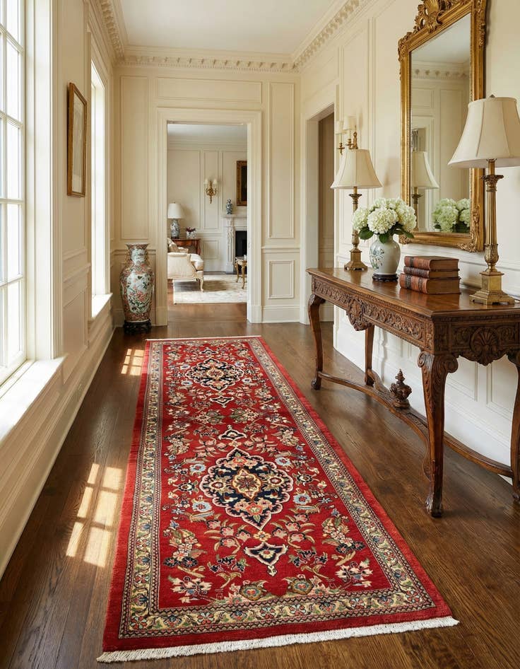 Detail image of 2' 7 x 7'  Hand Knotted Qom Persian Runner Rug