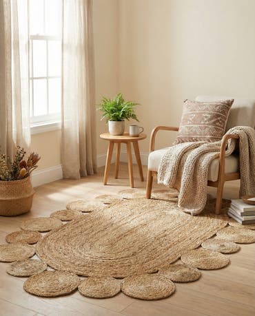  4' 1 x 6' 1  Hand Braided Jute Oval Rug