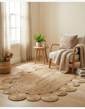 4' 1 x 6' 1 Handmade Braided Jute Oval Rug