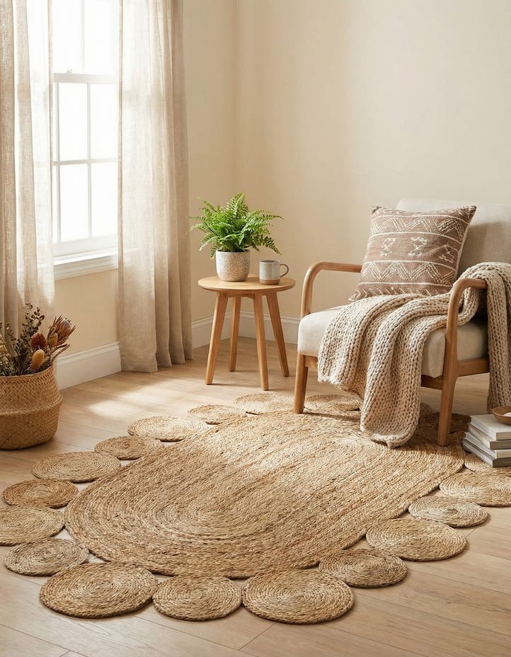 4' 1 x 6' 1 Handmade Braided Jute Oval Rug