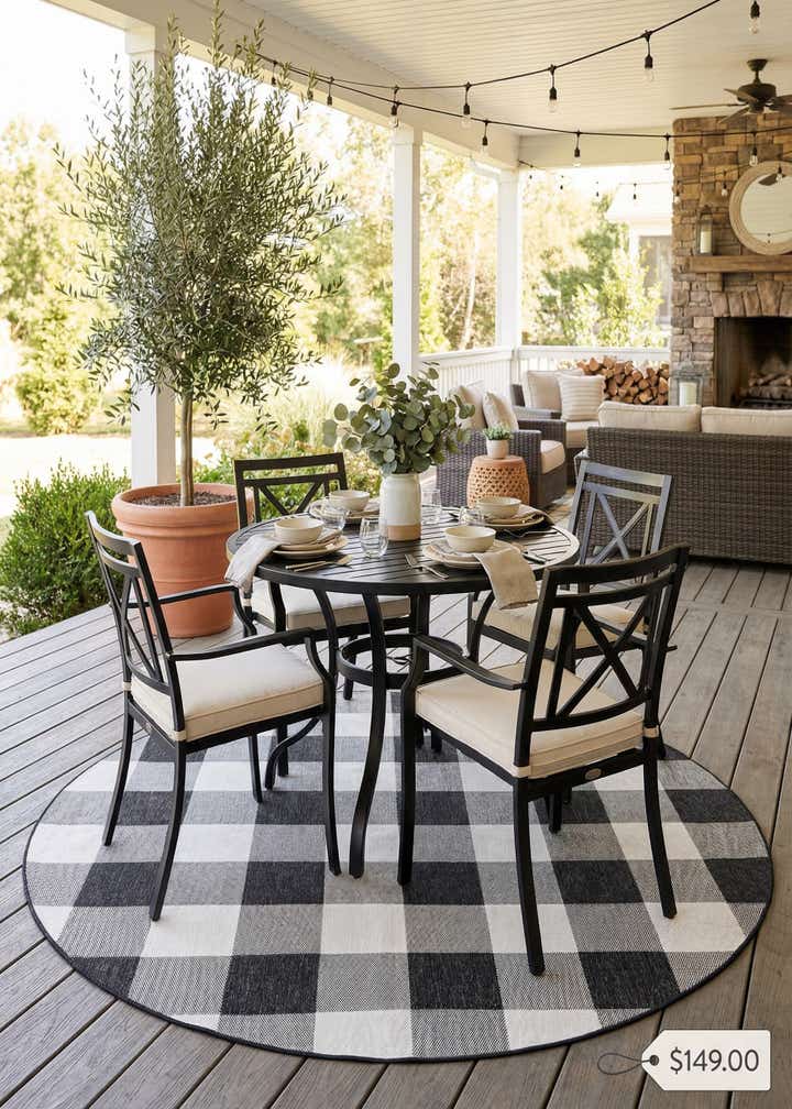 7' 10 x 7' 10 Easy-Clean Checkered Indoor / Outdoor Round Rug