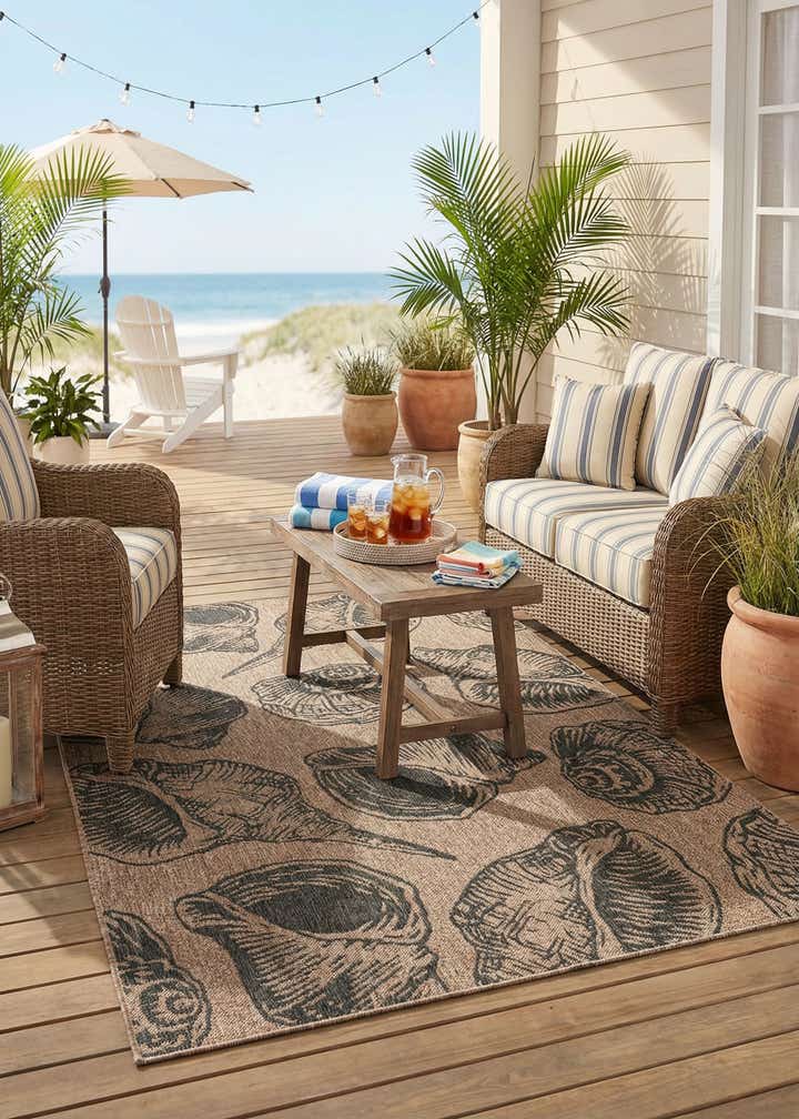 5' 3 x 8' Easy-Clean Coastal Indoor / Outdoor Rug