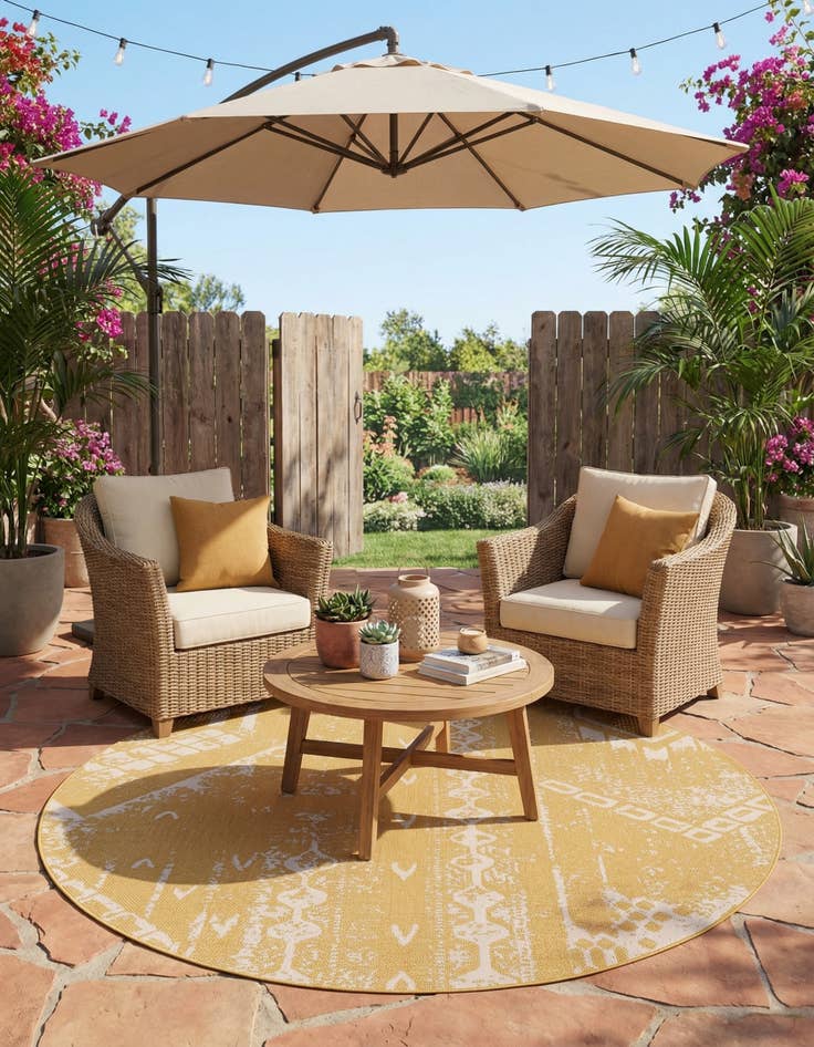 Detail image of 10' 8 x 10' 8  Washable Bohemian Indoor / Outdoor Round Rug