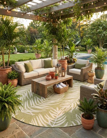 13' x 13' Easy-Clean Botanical Indoor / Outdoor Round Rug
