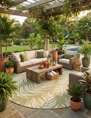 13' x 13' Easy-Clean Botanical Indoor / Outdoor Round Rug