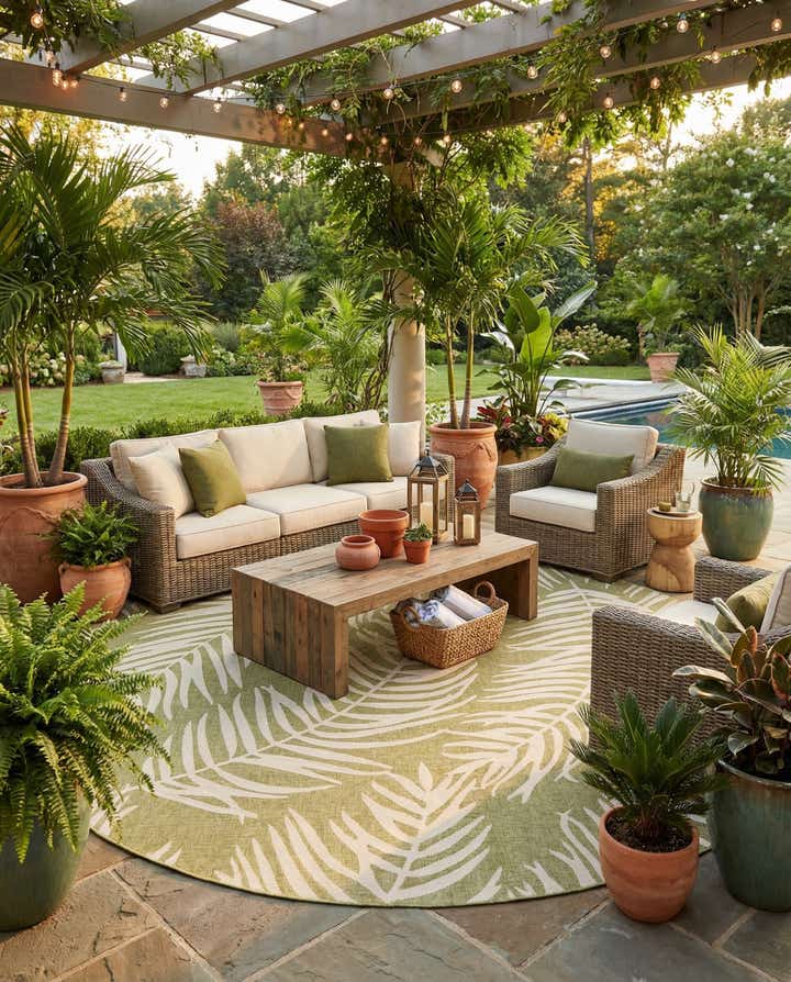 13' x 13' Easy-Clean Botanical Indoor / Outdoor Round Rug