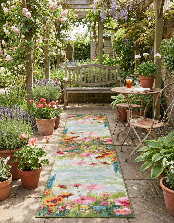 Detail image of 2' 7 x 12'  Washable Botanical Indoor / Outdoor Runner Rug