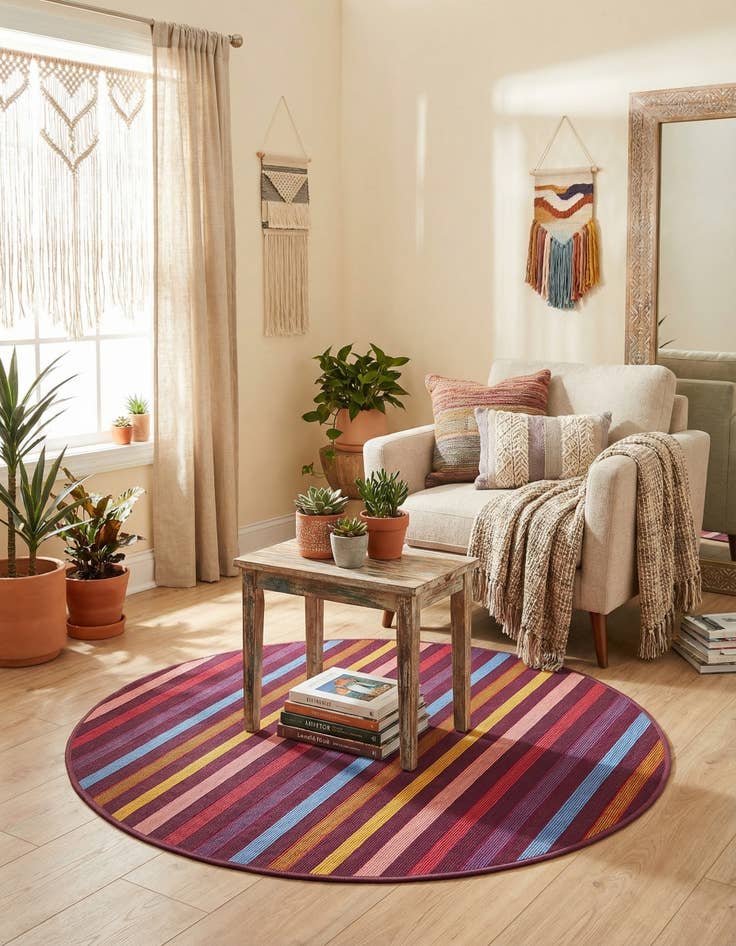 Detail image of  3' x 3'  Washable Ribbon Indoor / Outdoor Round Rug