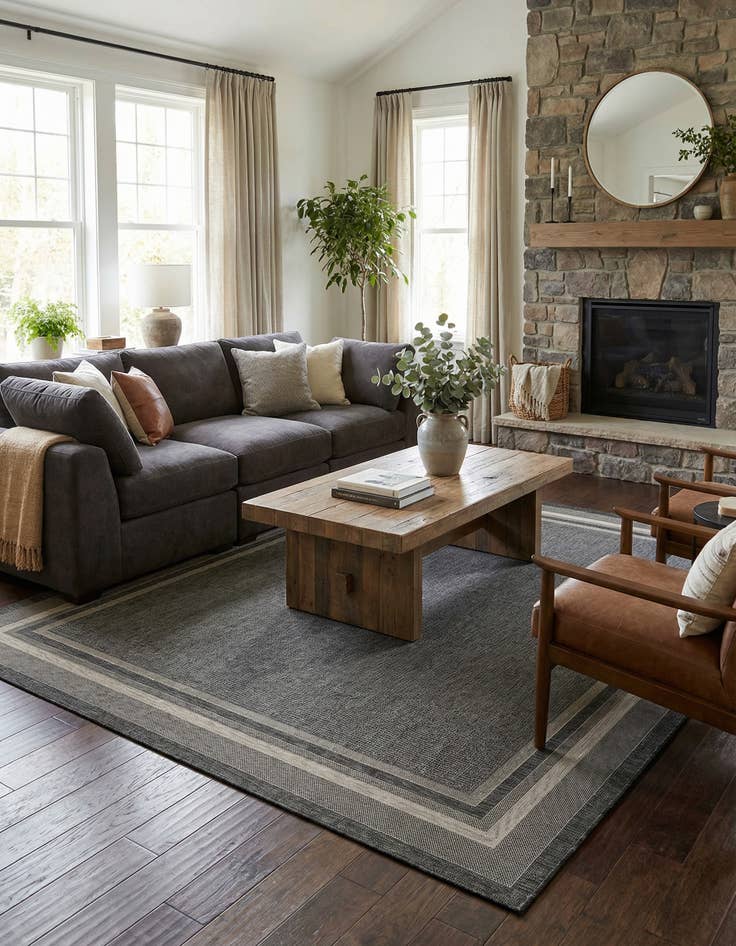 Detail image of 13' x 13'  Washable Border Indoor / Outdoor Square Rug