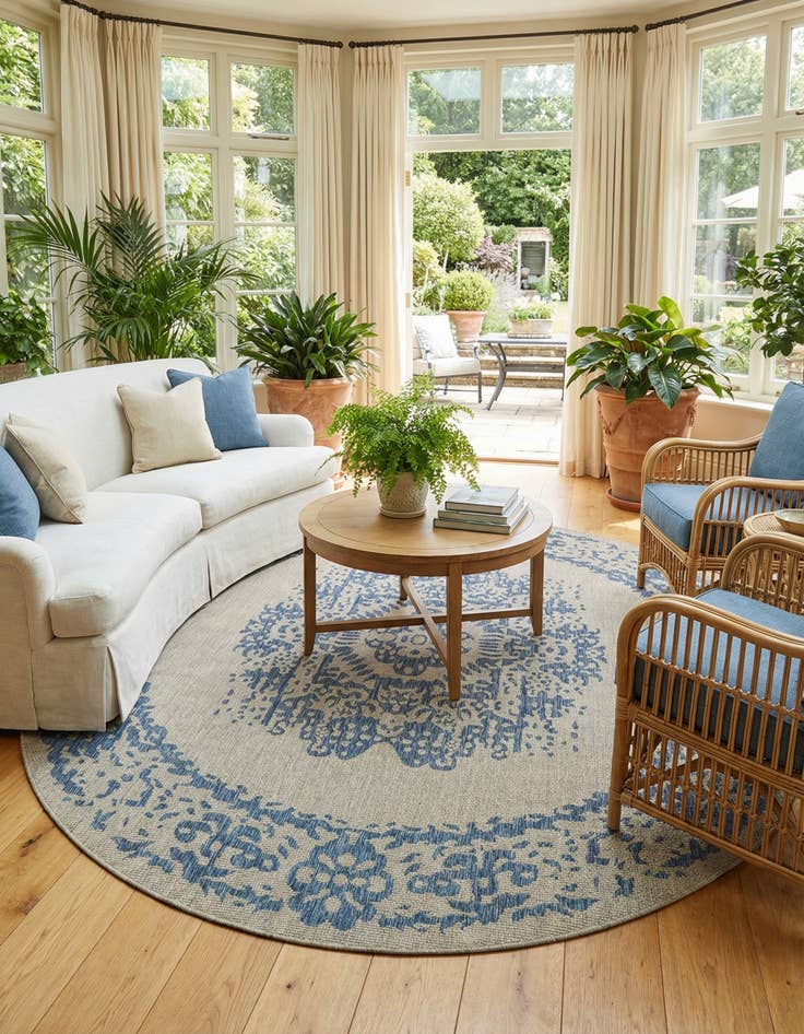 Detail image of 10' 8 x 10' 8 Easy-Clean Traditional Indoor / Outdoor Round Rug