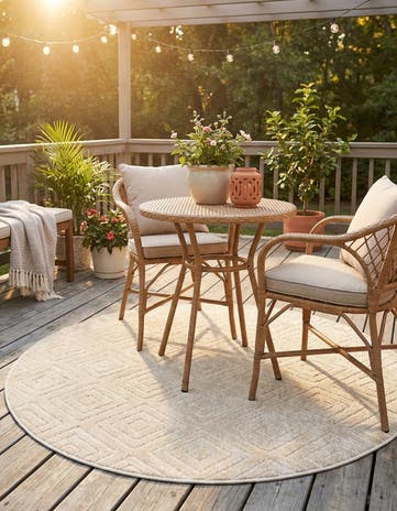 Beige Easy-Clean Sabrina Soto Indoor / Outdoor Round Rug