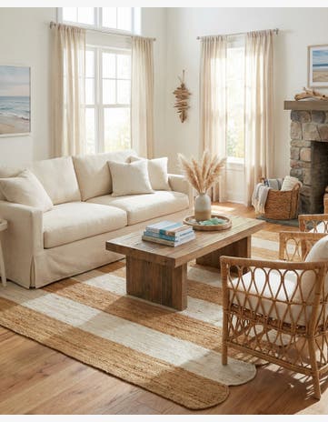 Natural and Ivory Handmade Scallop Braided Jute Rug