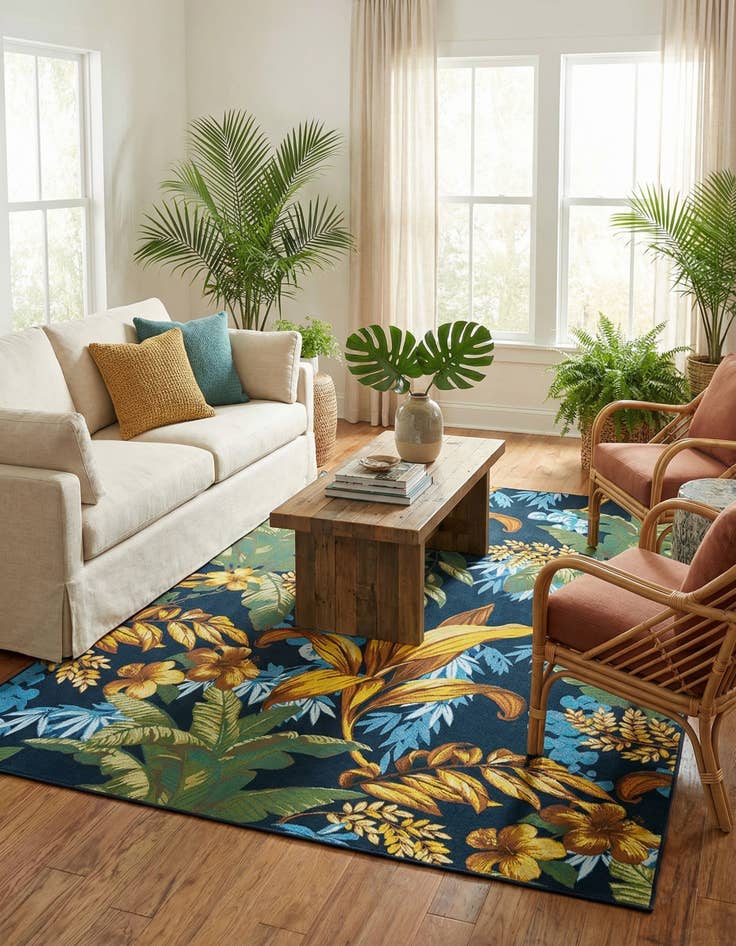 Detail image of  7' 10 x 11'  Washable Botanical Indoor / Outdoor Rug