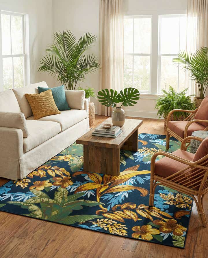 7' 10 x 11' Easy-Clean Botanical Indoor / Outdoor Rug