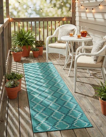 Teal Easy-Clean Lattice Indoor / Outdoor Runner Rug