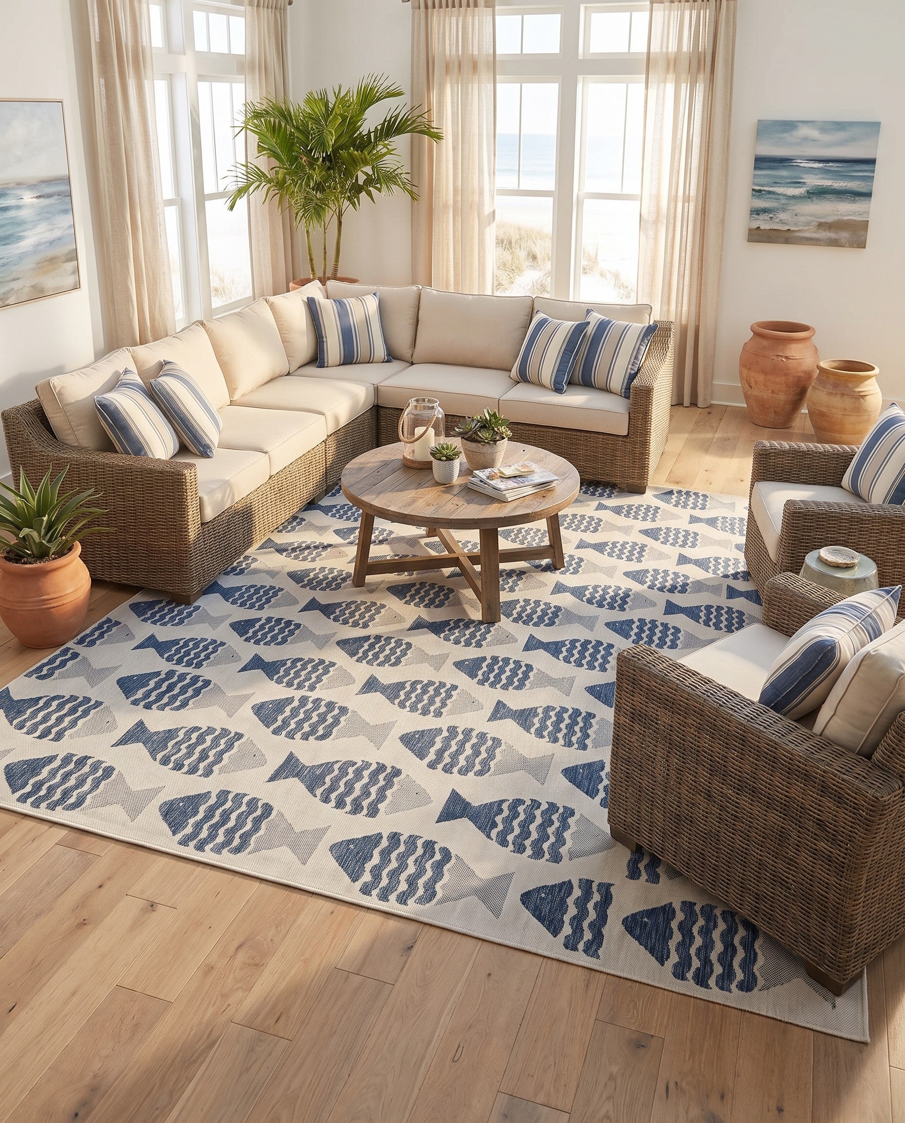 13' x 13' Easy-Clean Coastal Indoor / Outdoor Square Rug